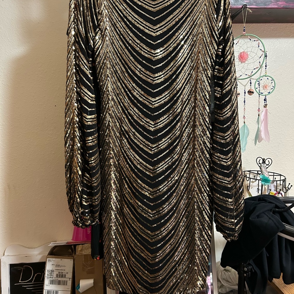 Gold and Black Chevron Sequin Dress